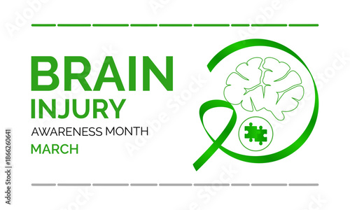Celebrate Brain Injury Awareness Month in March with a brain and ribbon design, perfect for posters, digital graphics, banners, cards, and online awareness content. Banner poster, flyer and background