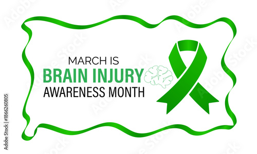 Celebrate Brain Injury Awareness Month in March with a brain and ribbon design, perfect for posters, digital graphics, banners, cards, and online awareness content. Banner poster, flyer and background