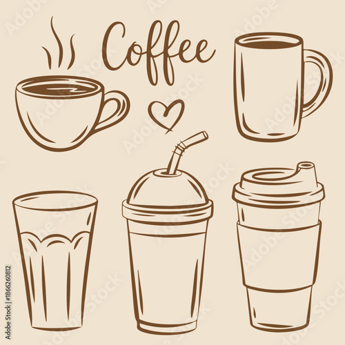 Coffee Line Art Set | Hand Drawn Coffee Cups & Takeaway Drinks