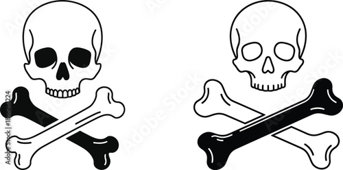 Skull and Crossbones Two Isolated Illustrations of Death and Danger Symbolism in Black and White