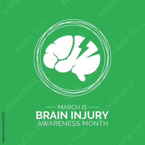 Celebrate Brain Injury Awareness Month in March with a brain and ribbon design, perfect for posters, digital graphics, banners, cards, and online awareness content. Banner poster, flyer and background
