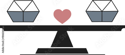 Minimalist illustration representing love as a balanced system. Symbol of equality, harmony and mutual support in relationships. Clean modern concept without characters.