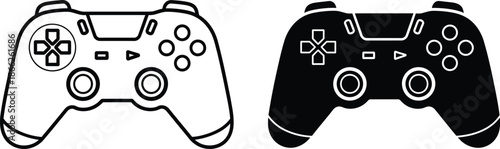 Two Contrasting Game Controller Outlines White Console Controller and a Black Videogame Controller