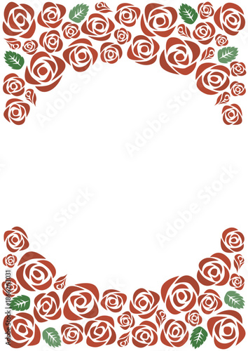 レトロな赤バラの花柄フレームイラスト(縦型)