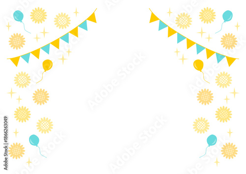 ひまわりとフラッグガーランドのフレーム