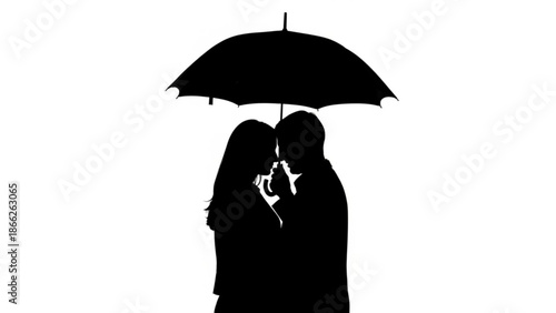 Couple Standing Together Under Umbrella on Rainy Day