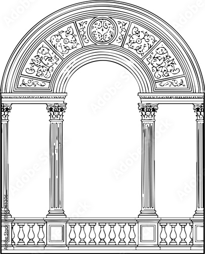Detailed Ornate Classical Architecture Archway Frame Drawing