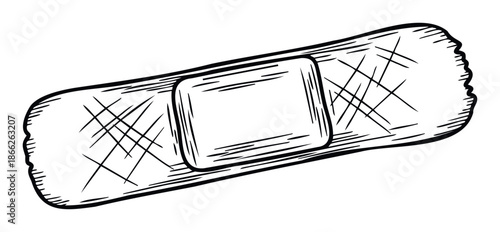 Sketch style adhesive plaster for healthcare themed projects, medical clinic branding, educational materials, or wound care product promotion graphics