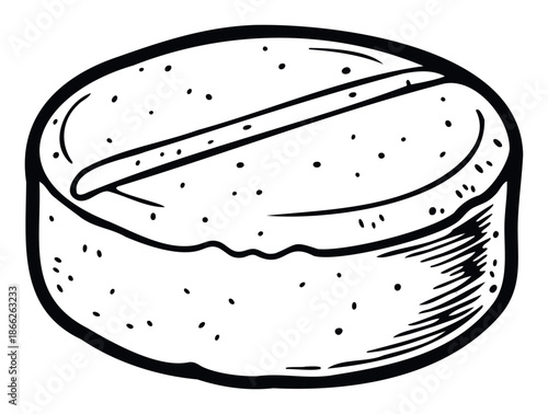 Hand drawn medication pill icon depicting a healthcare remedy, perfect for pharmaceutical advertising, health blog graphics, or educational content about wellness and treatment