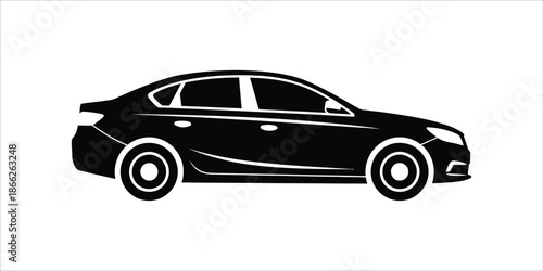 Simple sedan car side view silhouette icon in grayscale format