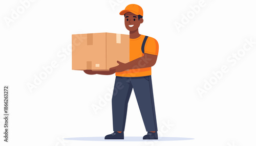 Delivery person carrying a package, representing logistics and shipping services