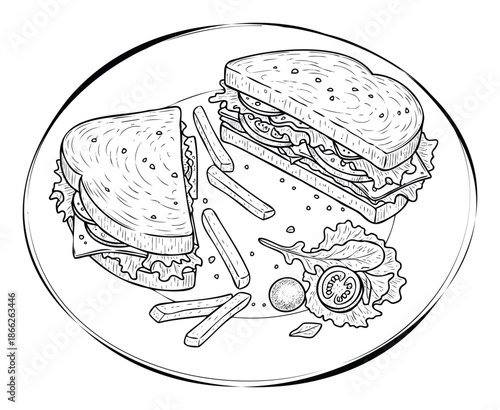Classic American diner style sandwich and fries meal served on a plate perfect for restaurant menus food blogs and culinary themed projects