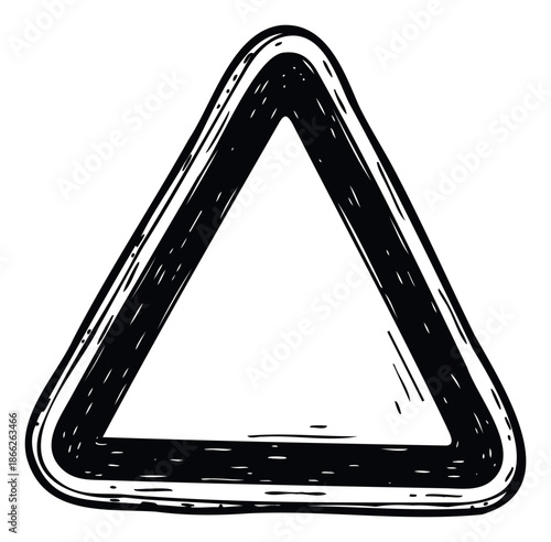 Grunge style outlined triangle symbol featuring a bold sketchy border ideal for creating alert icons labels or emphasizing important messages in digital media