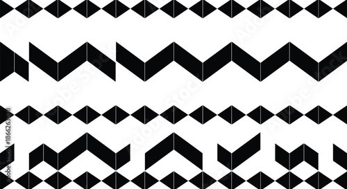Geometric zigzag border vector set featuring abstract triangle patterns decorative dividers and modern seamless design elements