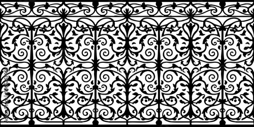 Seamless Ornamental Wrought Iron Fence Border Pattern Vector