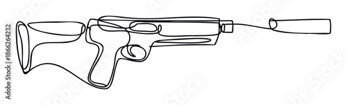 Abstract continuous line drawing of a modern firearm, representing themes of security and defense, perfect for technology and conceptual design projects