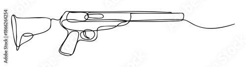 A continuous line drawing depicting a modern firearm with a stock and barrel, suitable for graphic projects, educational materials, or content related to weaponry and security.
