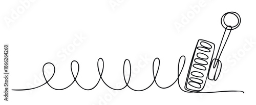 Continuous line drawing of an old telephone receiver connected to a coiled cord, symbolizing communication, connection, and vintage technology, perfect for abstract projects or business