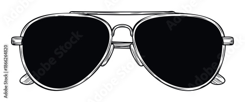 Classic aviator sunglasses with dark lenses provide a stylish accessory for travel and summer adventures suitable for apparel branding