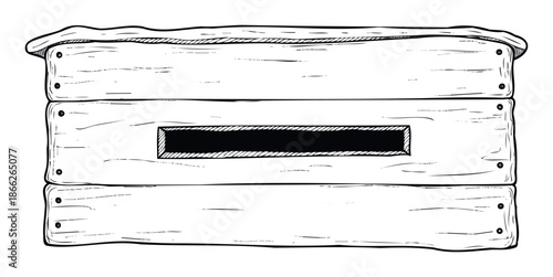 Hand drawn vintage style wooden box or rustic crate with a blank label area in the center suitable for signs, messages, or product packaging use