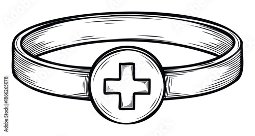 Medical cross symbol on ring representing healthcare, support, and first aid, ideal for pharmaceutical company branding, wellness product packaging, or hospital advertising campaigns.