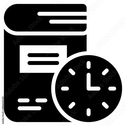 time clock book learning knowledge solid glyph icon