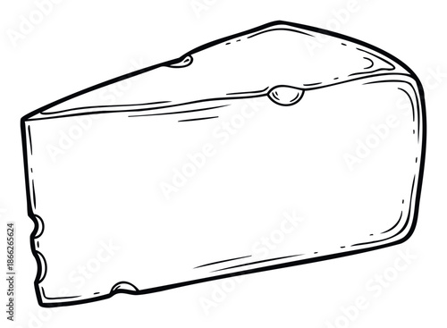Graphic portrayal of a classic cheese wedge with holes ideal for menus grocery store advertisements food packaging and cooking applications
