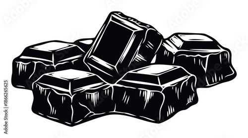 Delicious dark chocolate pieces with a rich texture and graphic style perfect for food packaging designs dessert menus or sweet treat advertisements