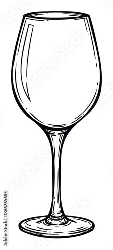 Elegant monochrome sketch of a tall wine glass with a delicate stem and wide base ideal for hospitality advertisements or beverage menu graphics