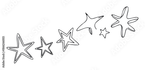 Playful black line art stars dynamically arranged across a light background, ideal for enhancing presentations, educational materials, or event invitations with a charming visual accent.