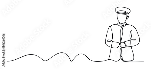 Abstract single line portrait of a man in uniform and cap suitable for contemporary marketing materials and sleek corporate branding visuals