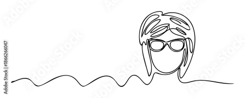 Fluid continuous line sketch of a head wearing eyeglasses, suitable for contemporary visual communication, educational materials, or a modern avatar.