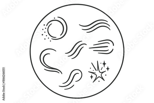 Metallic Breath Icons. Line style vector icons of Metallic Breath: curved dust, glowing lines, vapor trails, smooth curves,