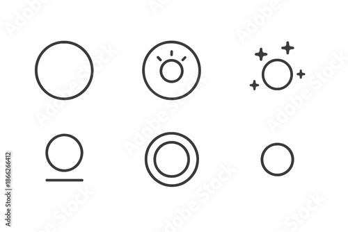 Quiet Glow Icons. Line style round vector icons of Quiet Glow: faint circle, inner light, diffused spark, hovering orb, smooth