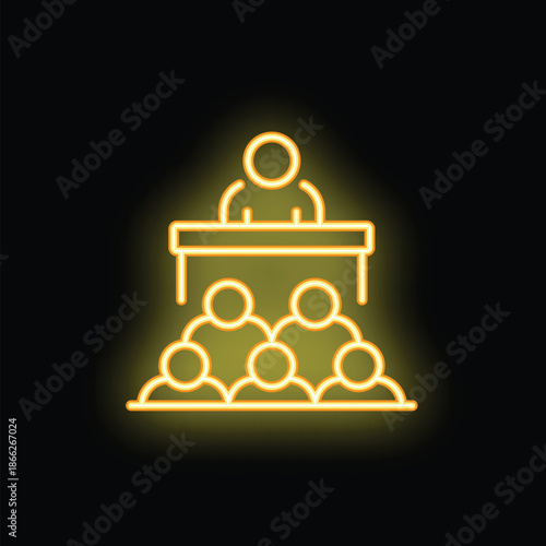 Neon sign of a businessman speaking from the tribune to his team during a conference