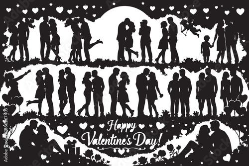 Valentine’s Day romantic couple silhouette love illustration