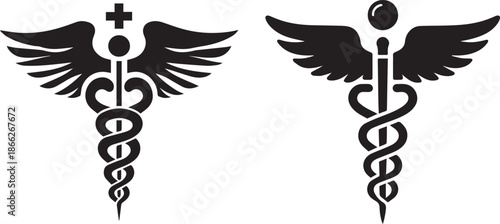 medical symbols with wings and snakes  caduceus signs. eps
