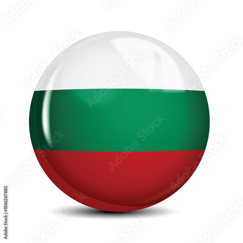 Bulgaria National Flag Sphere Icon Glossy Button 3D Vector Illustration