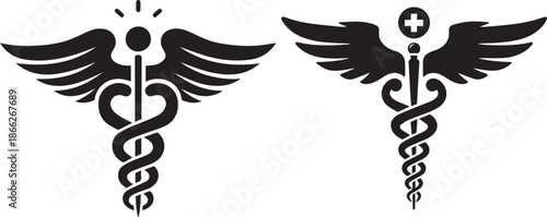 medical symbols with wings and snakes  caduceus signs. eps
