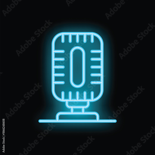 Glowing neon microphone icon for podcast recording studio logo