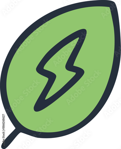 Green leaf with lightning bolt symbol representing clean energy.