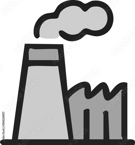 Industrial Factory Building with Smoke Stack.