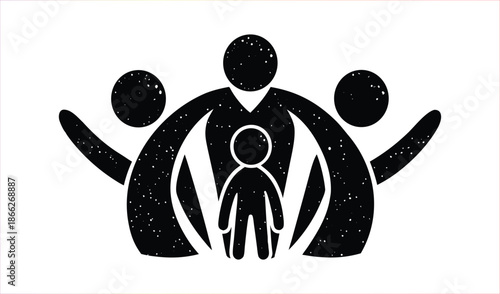 Abstract Family Icon Symbolizing Unity, Protection, and Growth with a Central Child Figure