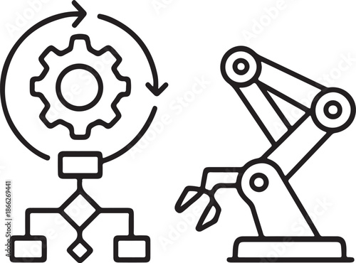 Wallpaper Mural Minimalist AI Workflow Icon with Gear and Robotic Arm Torontodigital.ca