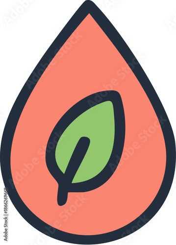 Water Drop with Green Leaf Icon.