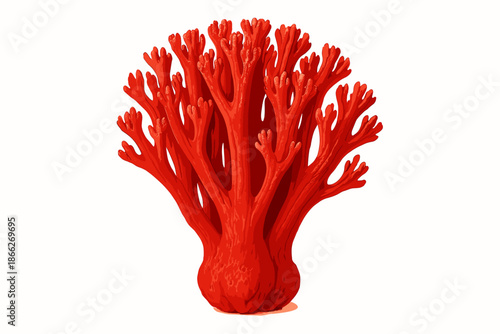 Vibrant Coral Mushroom. Vibrant red coral mushroom with unique textures on a clean white background, sharp details, bold and