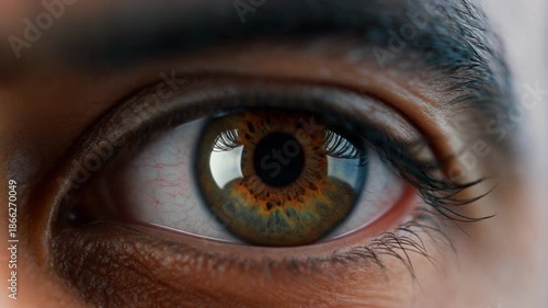 Intense Gaze: A close-up shot focuses on a striking eye, capturing its depth and intensity. The iris is a canvas of captivating colors and patterns.