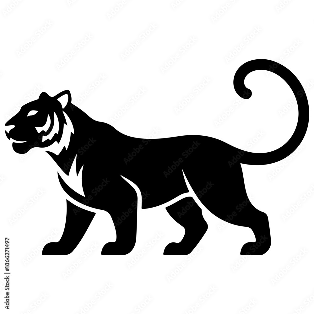 Obraz premium Silhouette of a majestic tiger walking with its tail curled.