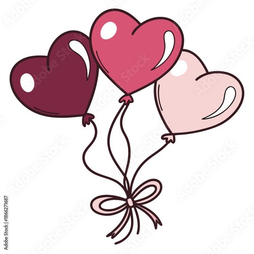 A flat vector illustration of three heart-shaped balloons tied together.