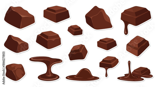 Chocolate blocks and melted chocolate.